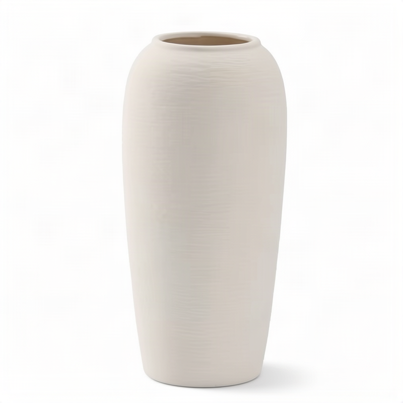 Keramikblumenvase mit Rillen, modern, Weiß