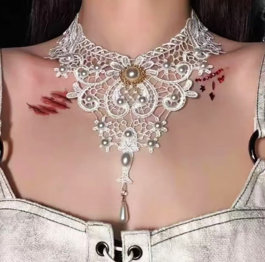Choker-Halskette aus Stoff, schwarz, rot oder weiß