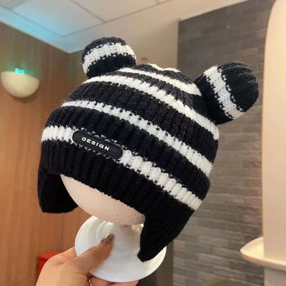 Kindermütze mit Ohrenklappen, gestrickt, warm