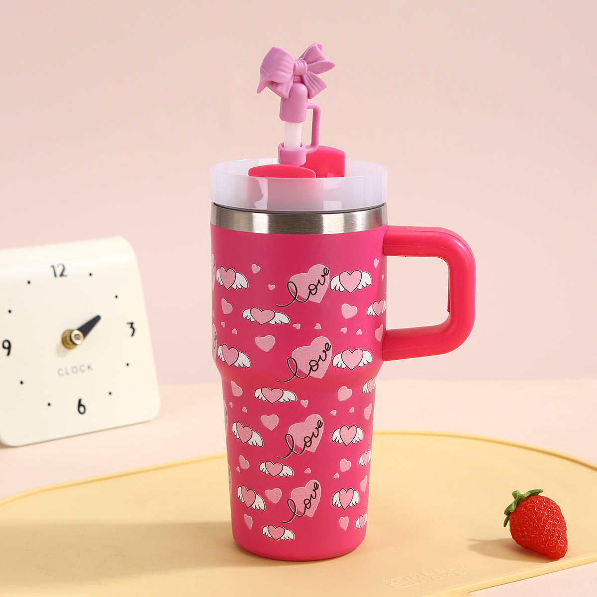 Isolierbecher mit Henkel und Trinkhalm, 1,2 L