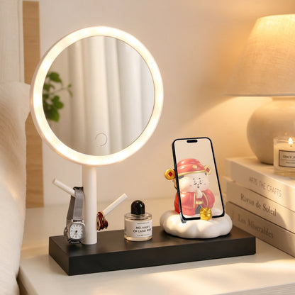 Schminkspiegel mit LED-Beleuchtung und Handyhalter