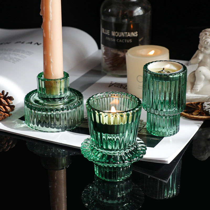 Kristall-Glas-Kerzenständer in Grün