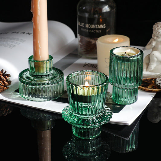 Kristall-Glas-Kerzenständer in Grün