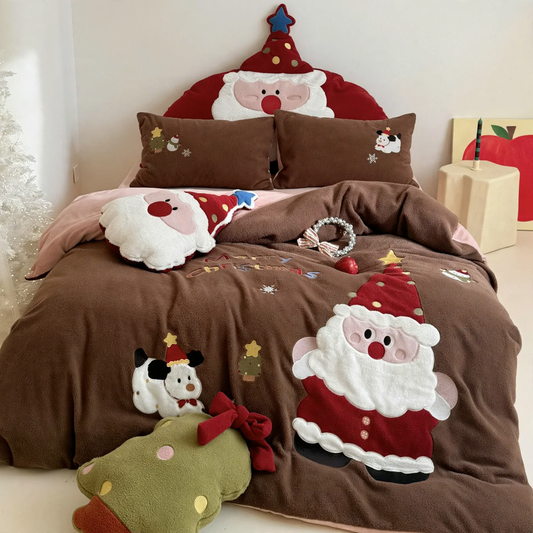 Weihnachts-Bettwäsche-Set aus Fleece, 4-teilig, gesteppt