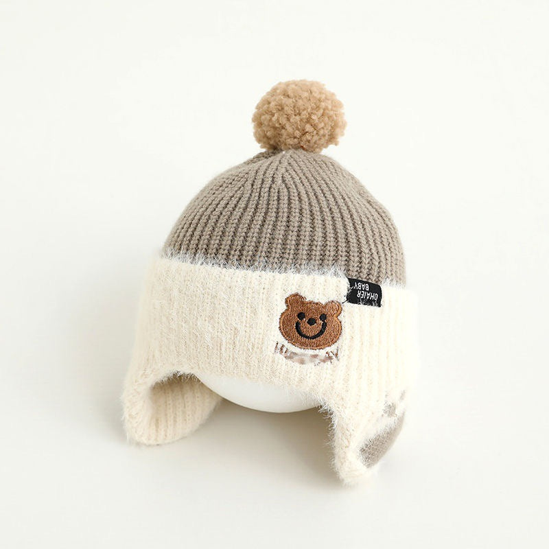 Kindermütze mit Ohrenklappen, gestrickt, warm