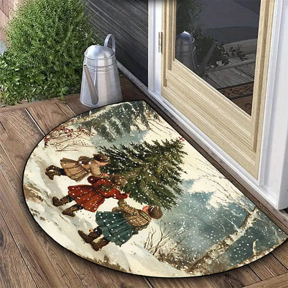 Halbrundes Fußmatte, Kristallvelours, Weihnachtsdesign