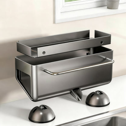 Küchenregal mit Abtropfgitter, Aluminium, Saugnapf