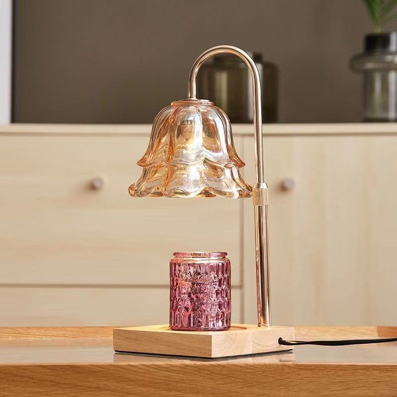 Holz-Aromawachs-Schmelzleuchte mit Glaseinsatz