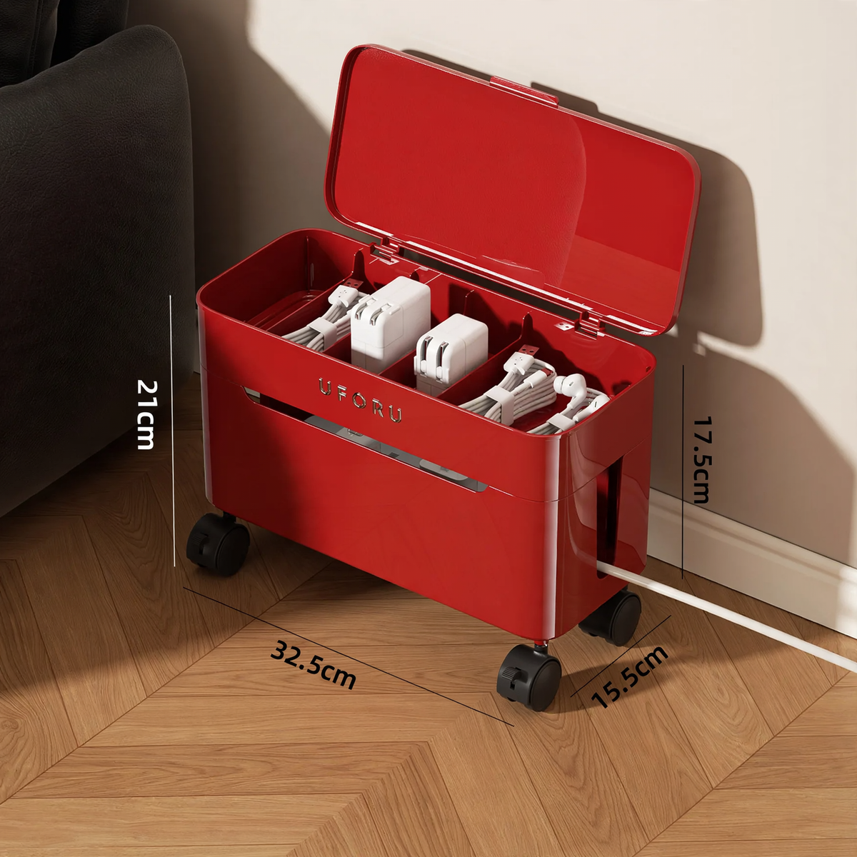 Kabelorganizer-Box, doppellagig, mit Rollen, Modell DD2626