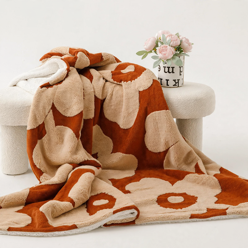 Doppellagige Korallenfleece-Decke mit Blumenmuster, 100×150–200×230 cm