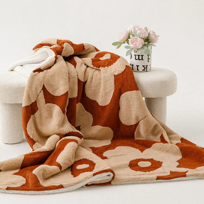 Doppellagige Korallenfleece-Decke mit Blumenmuster, 100×150–200×230 cm