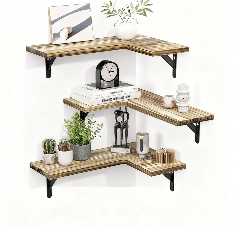 Wandregal aus Holz und Metall, L-Form