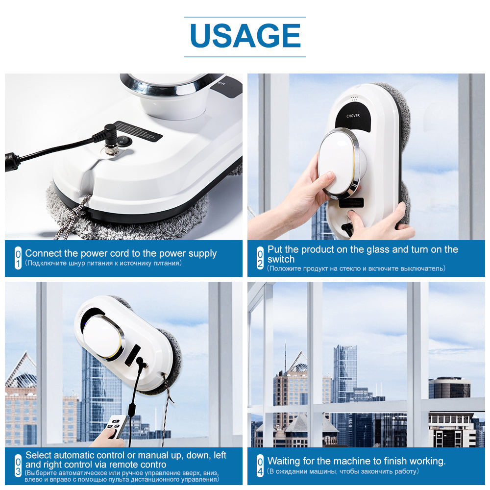 Brehn | SMART ROBOT FENSTERREINIGER MIT FERNBEDIENUNG – AUTOMATISCHE ABSAUG- UND REINIGUNGSFUNKTION