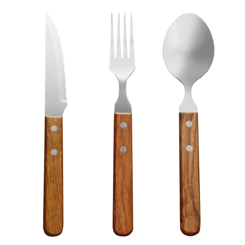 Besteckset 12-teilig, Edelstahl mit Holzgriff