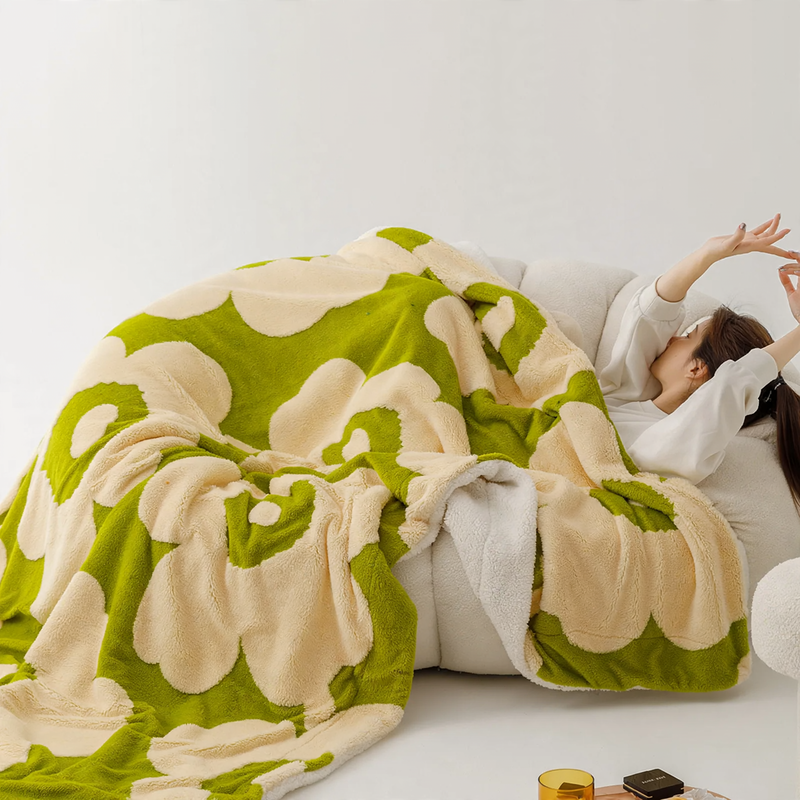 Doppellagige Korallenfleece-Decke mit Blumenmuster, 100×150–200×230 cm
