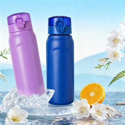 Edelstahl-Trinkflasche 750 ml mit Strohhalm