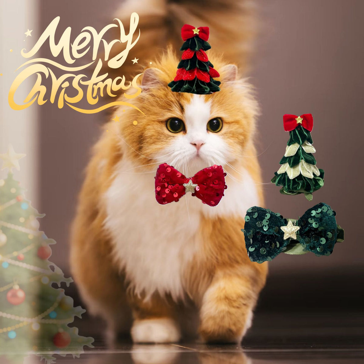 Weihnachts-Accessoires für Haustiere, Hut und Schleife