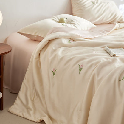 Bettset aus Lyocell-Baumwolle mit Blumenstickerei
