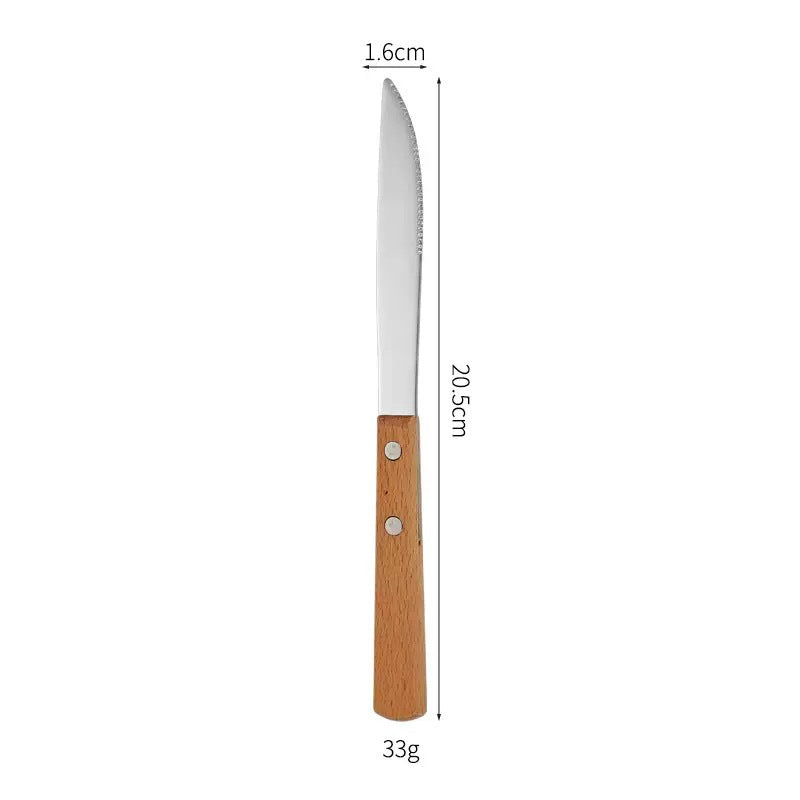 Besteckset 12-teilig, Edelstahl mit Holzgriff