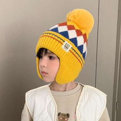 Kindermütze mit Ohrenklappen, gestrickt, warm
