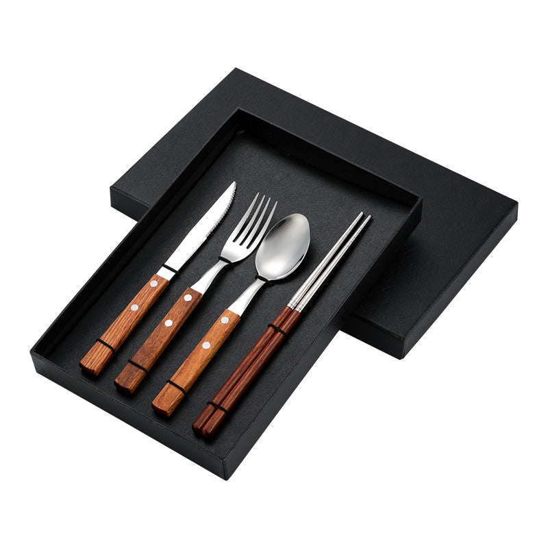 Besteckset 12-teilig, Edelstahl mit Holzgriff