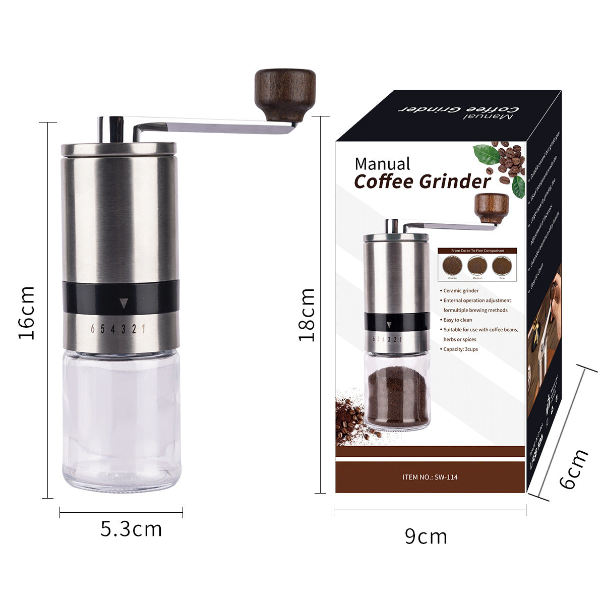 Handkurbel-Kaffeemühle, tragbar