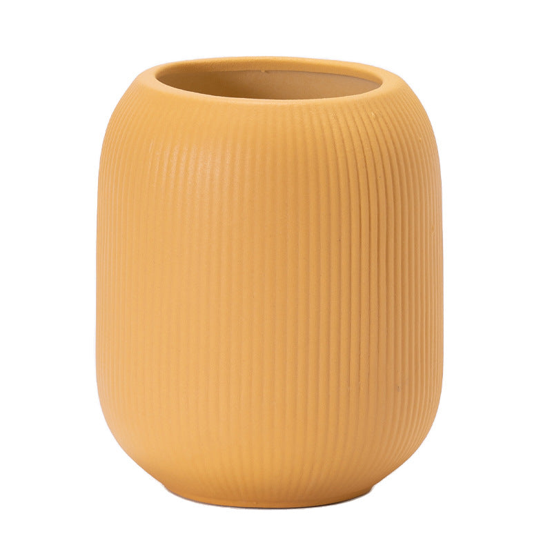 Keramikblumenvase mit Rillen, modern, Weiß
