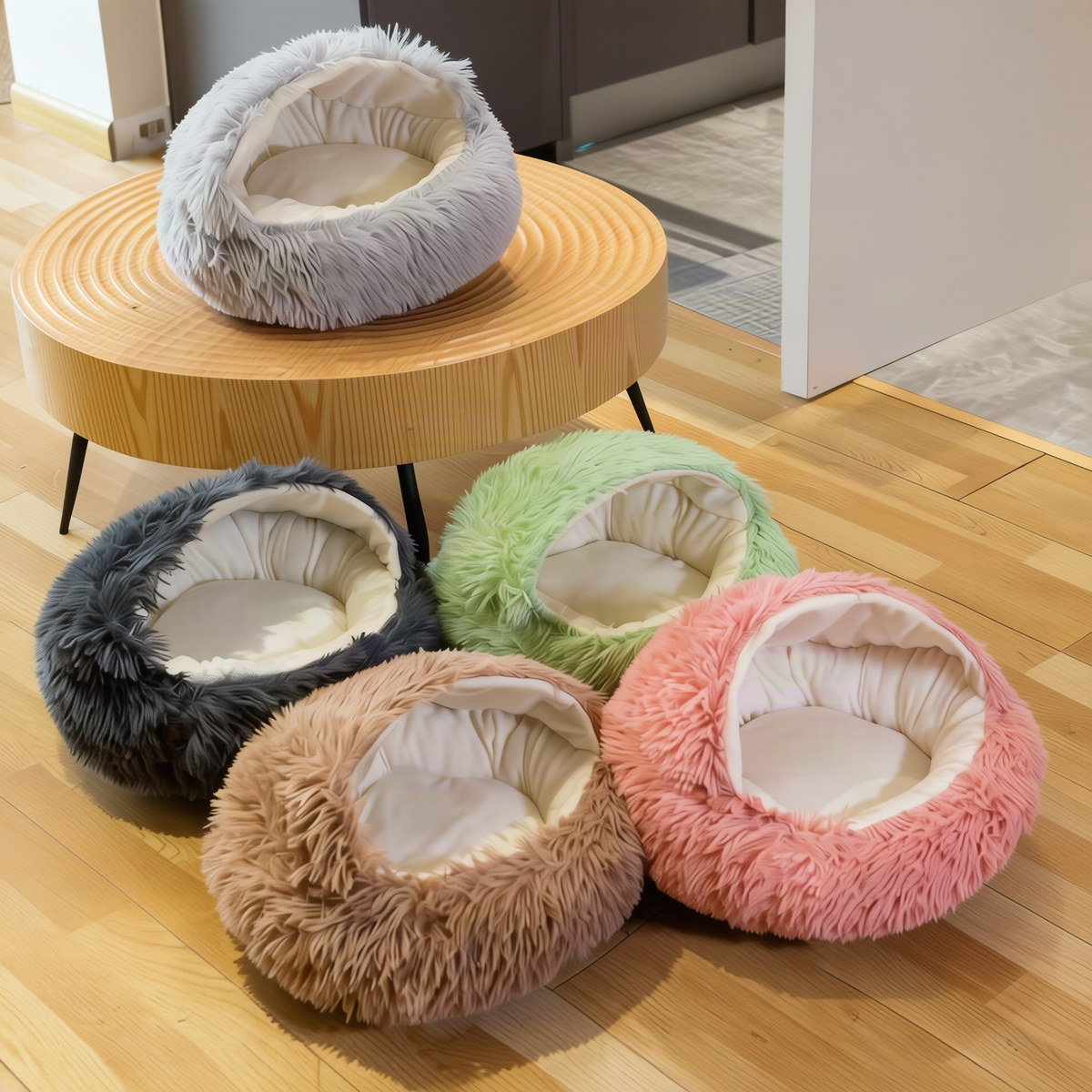 Flauschiges Katzenbett, rund, wärmend