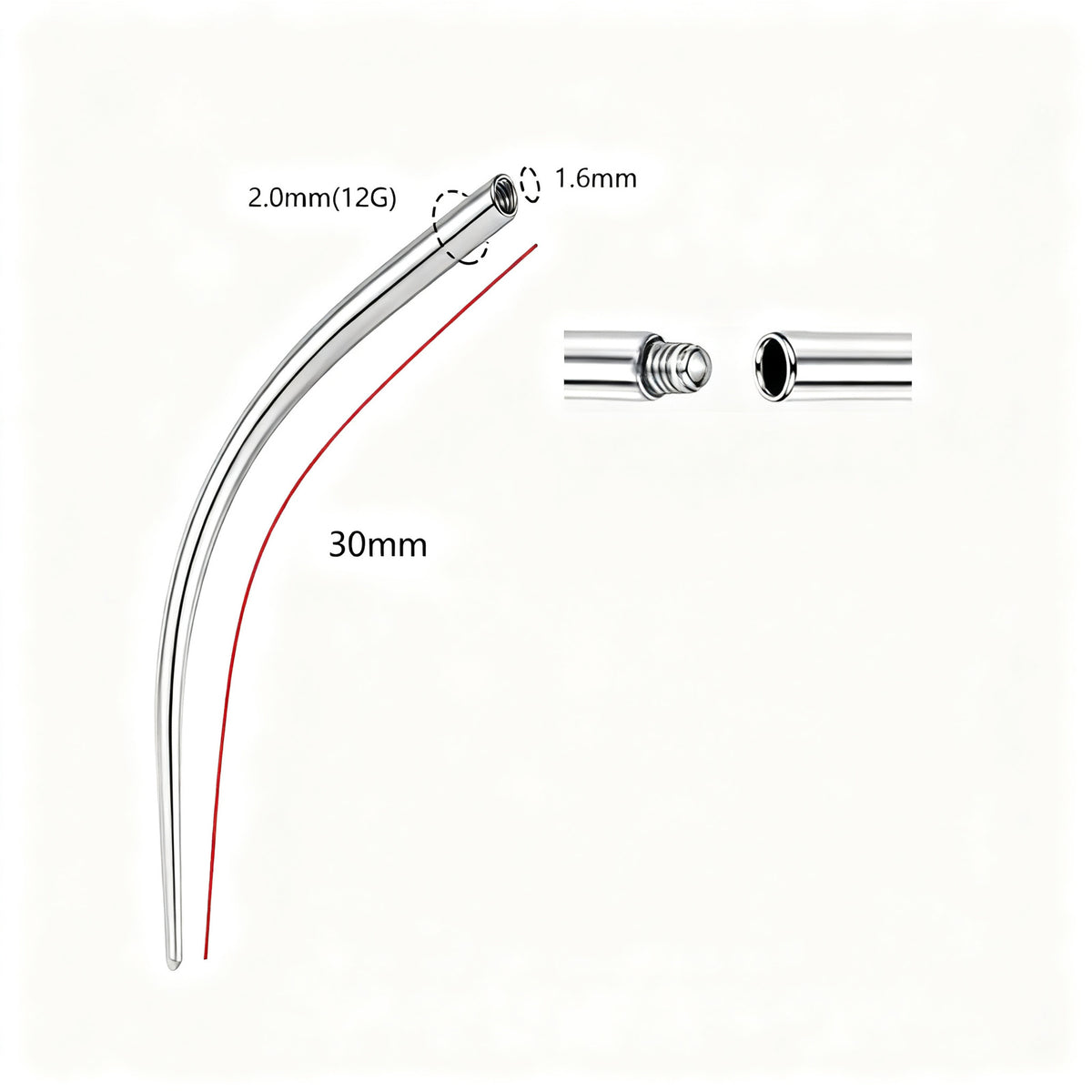Titan-Piercingstab, flache Basis, Innengewinde