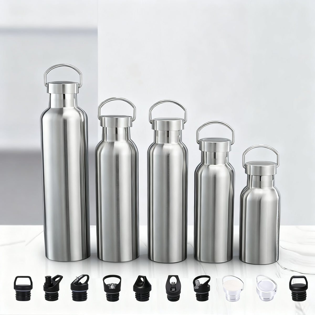 Isolierte Edelstahl-Trinkflasche mit Griff