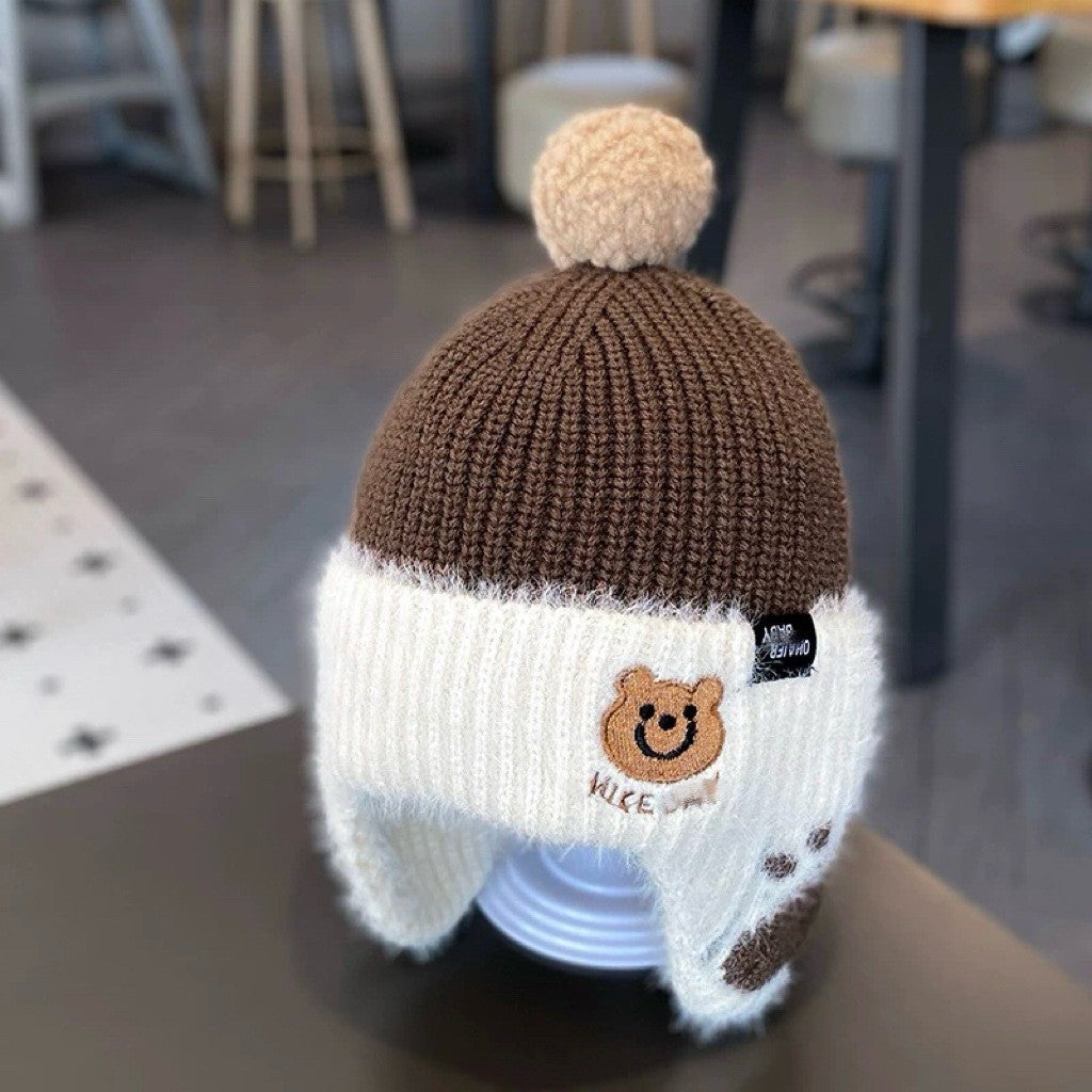 Kindermütze mit Ohrenklappen, gestrickt, warm