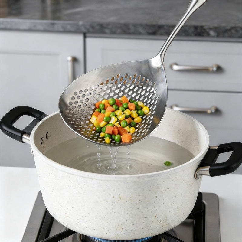 Edelstahl-Schöpflöffel mit Holzgriff, Großformat