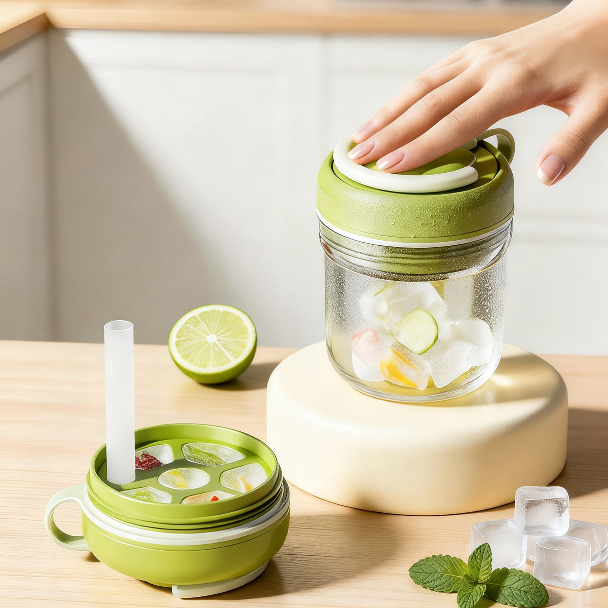 3-in-1 Eiswürfel-Trinkbecher mit integriertem Eisfach