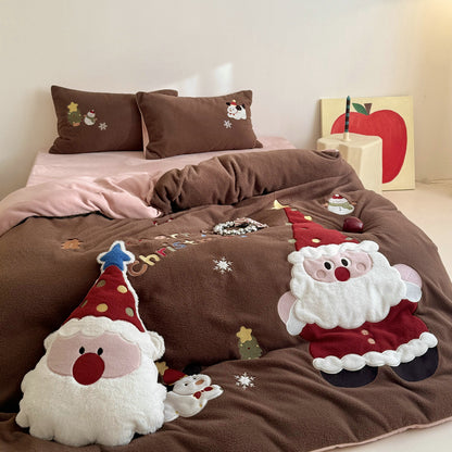 Weihnachts-Bettwäsche-Set aus Fleece, 4-teilig, gesteppt