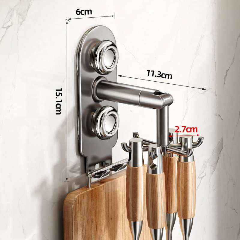 Drehbarer Küchenorganizer, Wandmontage, 6 Haken, Edelstahl