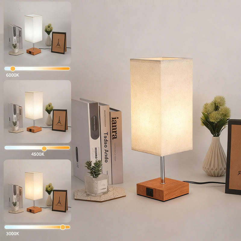 Tischlampe mit Holzsockel, LED, USB-Aufladung, Modell HCG-TD1009