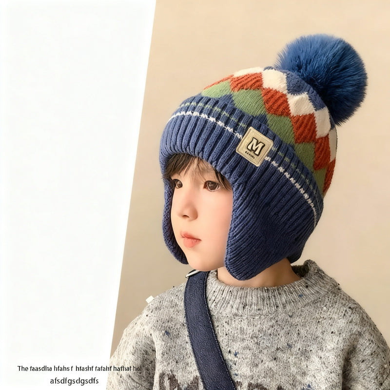 Kindermütze mit Ohrenklappen, gestrickt, warm