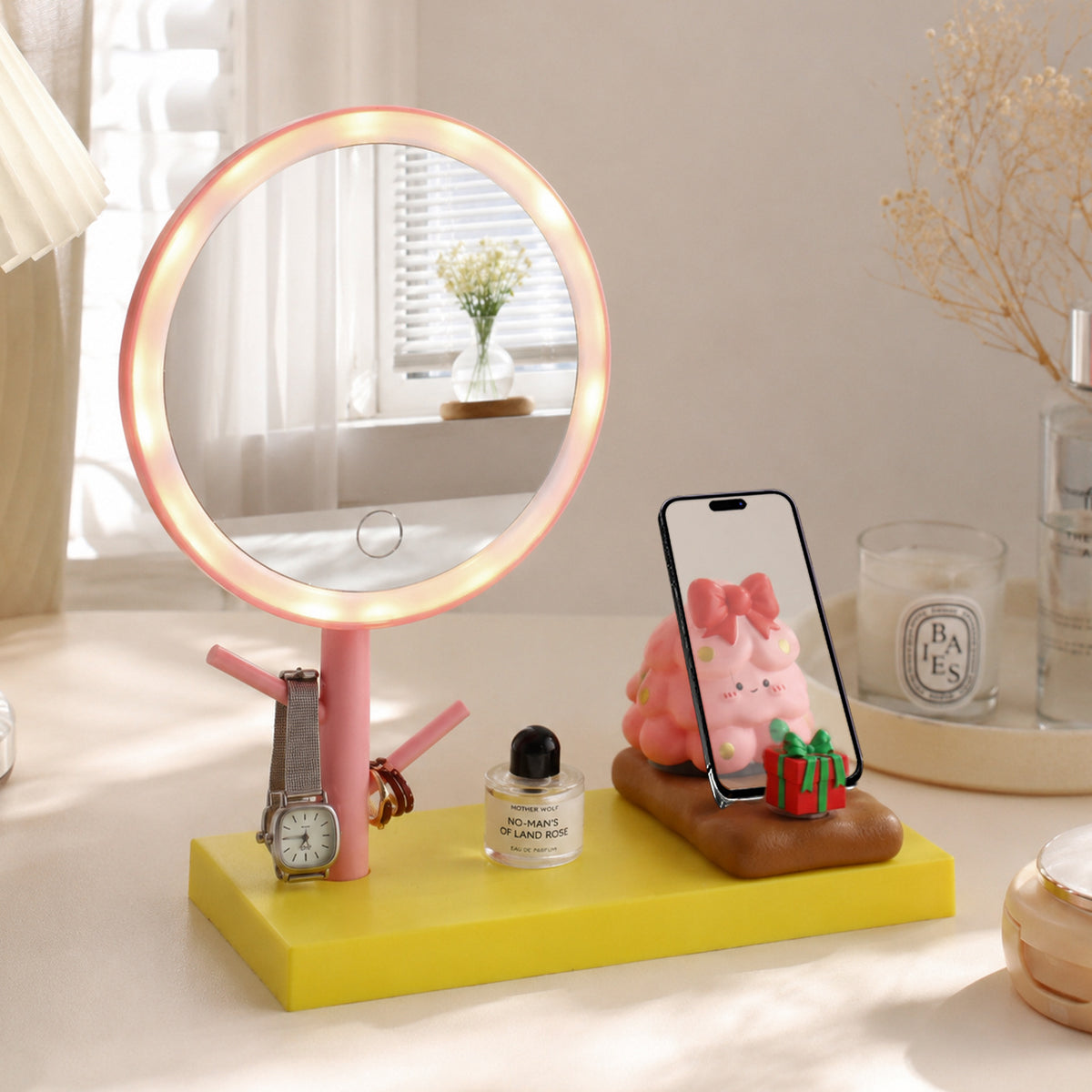 LED-Schminkspiegel mit Smartphone-Ständer