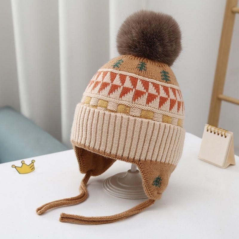 Kindermütze mit Ohrenklappen, gestrickt, warm