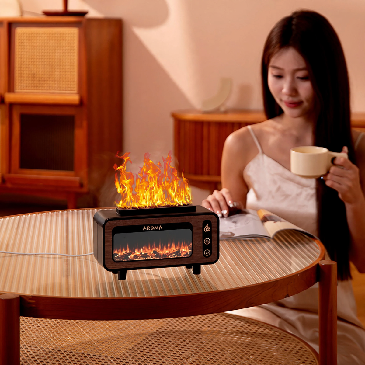 Flammen-Aroma-Diffuser mit Ultraschall und LED
