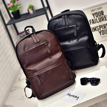 Herren-Rucksack, PU-Leder, kompakt, für Laptop bis 14 Zoll