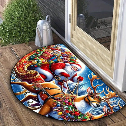 Halbrundes Fußmatte, Kristallvelours, Weihnachtsdesign