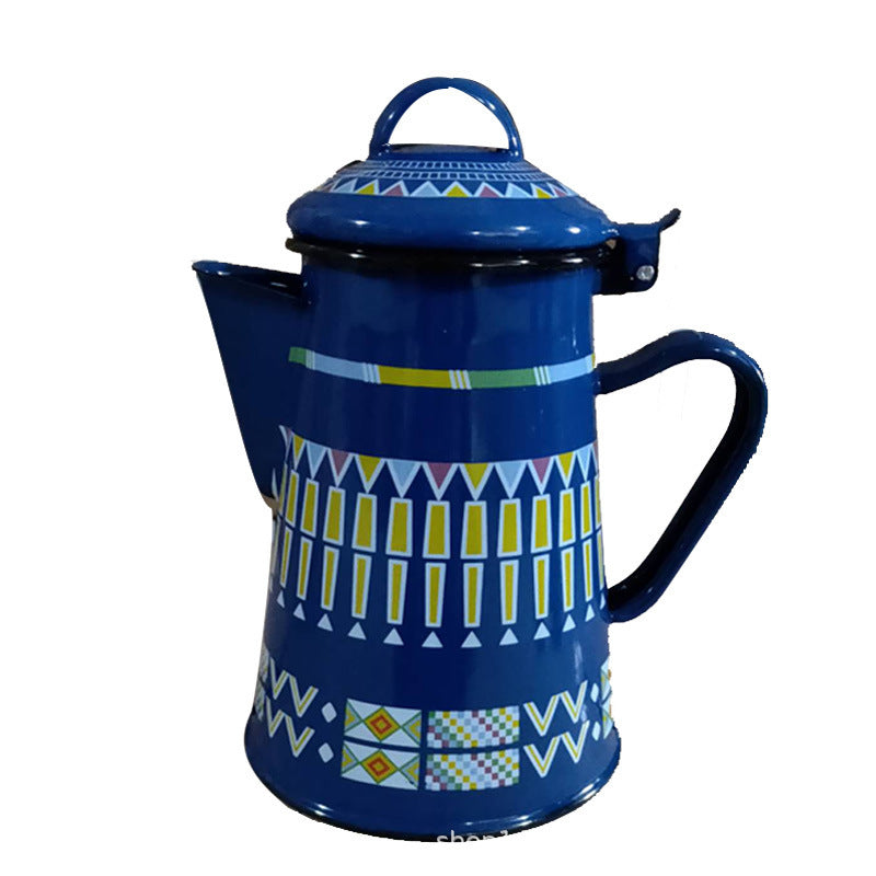 Emaillierte Kanne mit Henkel, Blaudesign