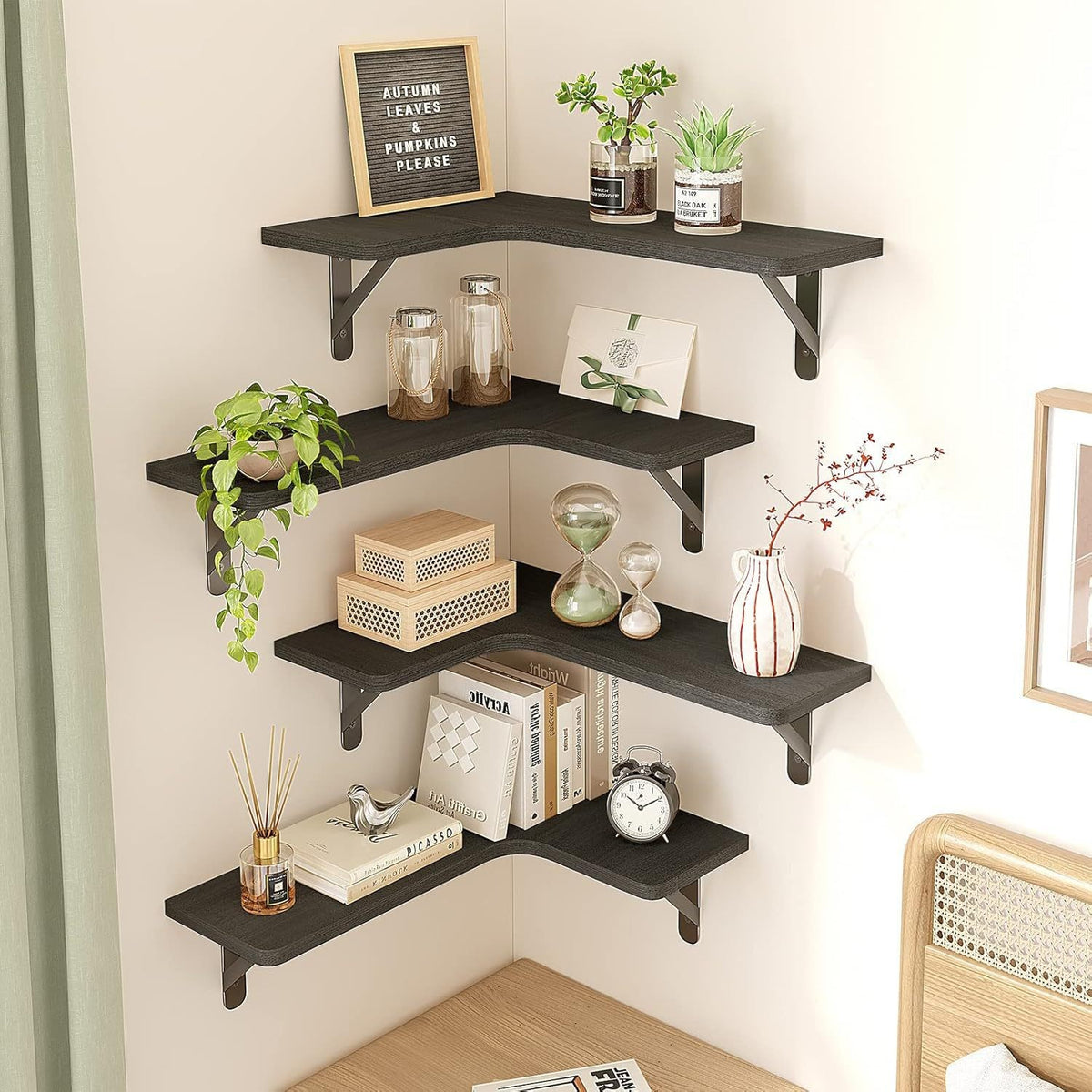 Wandregal aus Holz und Metall, L-Form