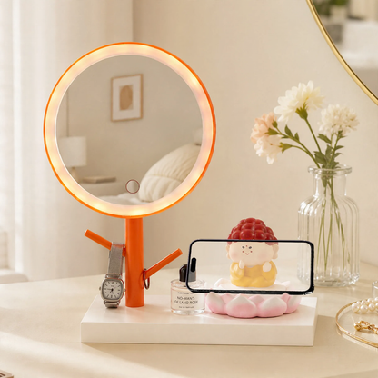 Schminkspiegel mit LED-Licht und Handyhalter