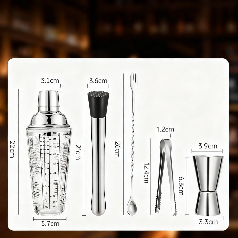 Cocktail-Shaker-Set mit Glas und Zubehör
