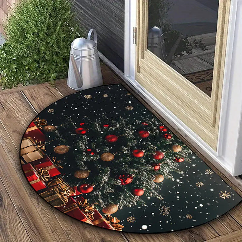 Halbrundes Fußmatte, Kristallvelours, Weihnachtsdesign