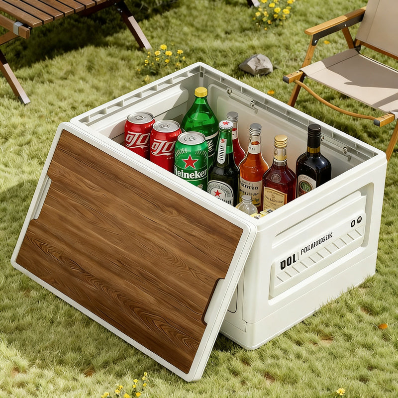 Faltbare Campingbox mit Holzdeckel, 40–50 L