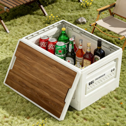 Faltbare Campingbox mit Holzdeckel, 40–50 L