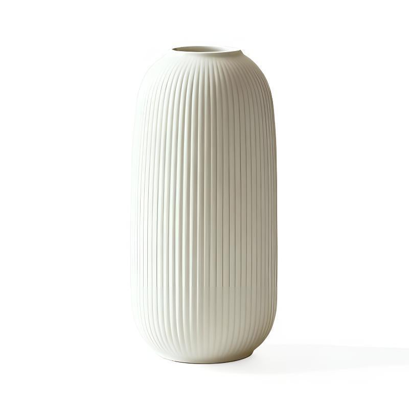 Keramikblumenvase mit Rillen, modern, Weiß